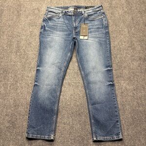 The Perfect Jean NYC Jeans Mens 36x30 Blue Slim Fit Whiskered Stretch NEW